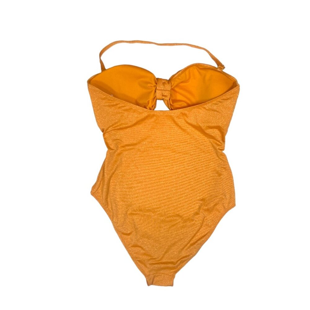 BCBG Paris Knotted Bandeau Adjustable Strap 1PC Swimsuit Shimmer Gold XXL New - Picture 5 of 7